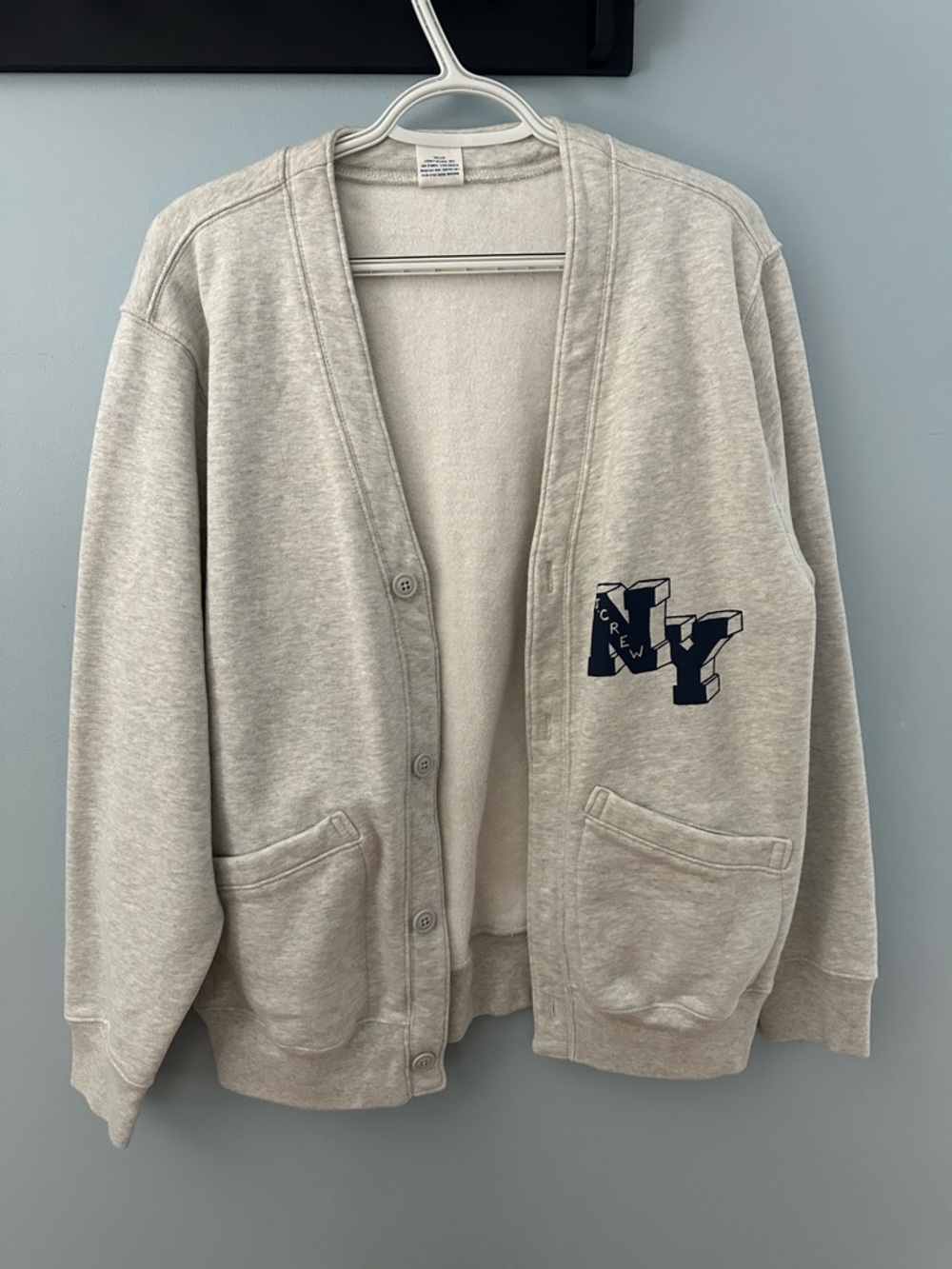 NWOT J. Crew Fleece Heathered Gray NY Logo Cardigan Sweatshirt